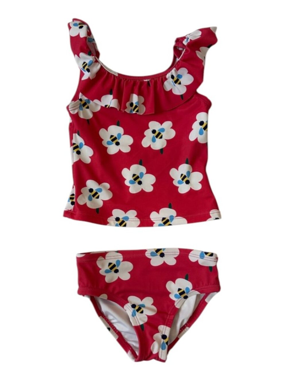 Hanna Andersson Girls Red Floral Bee Bikini Set Size 4 (100cm)
